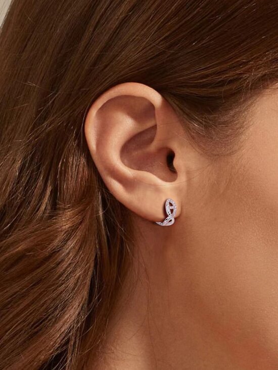 Mariner Link Huggie Style Earrings - 18k White Gold Plated Sterling Silver - Picture 3 of 7